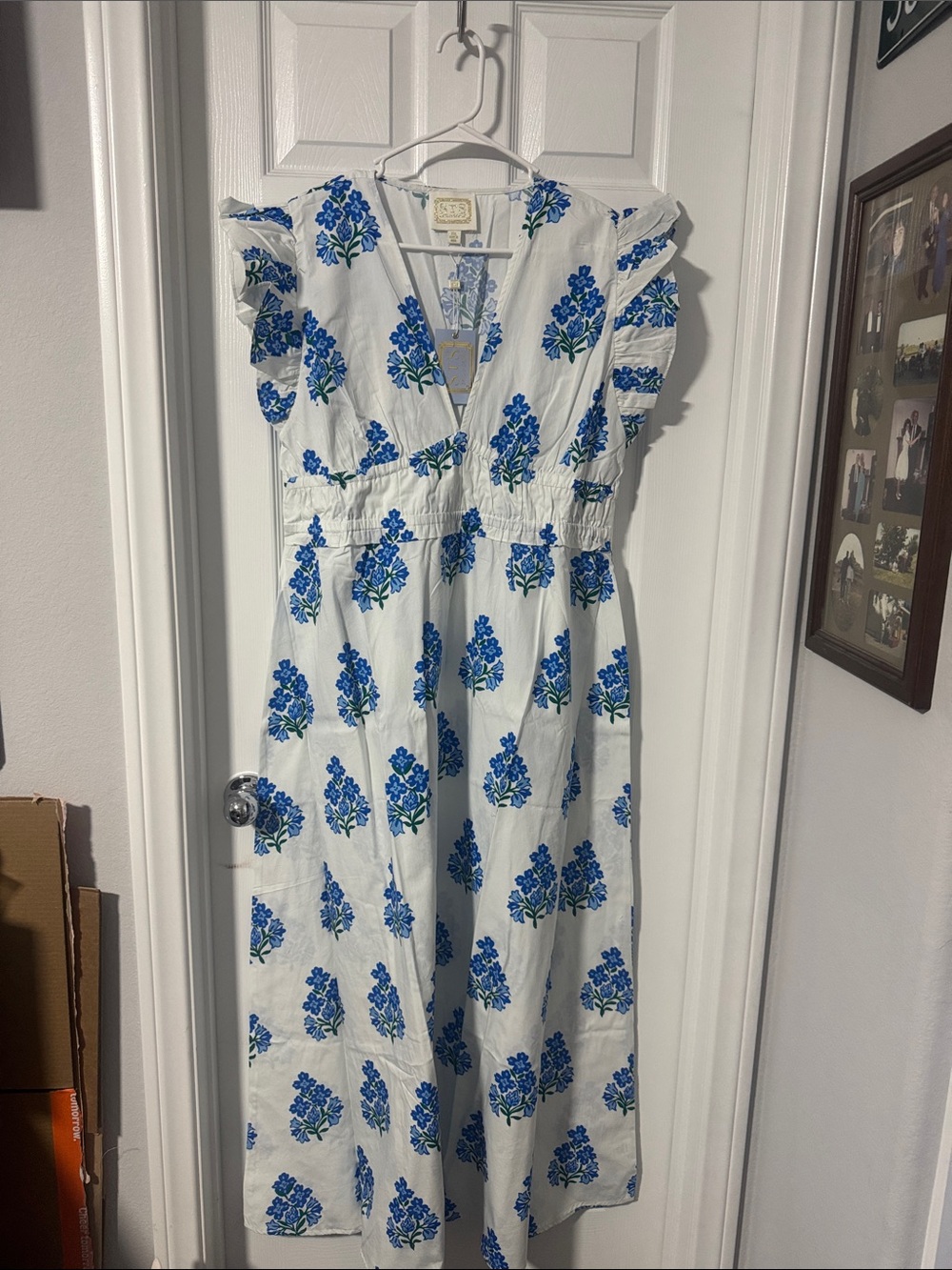 Sail to Sable White Maxi Dress with Blue Floral Print